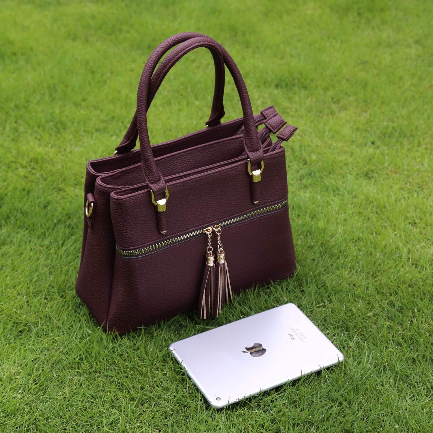 Women Satchel Bags Handle Shoulder Handbags and Purses Pockets Zipper Leather Crossbody Bags