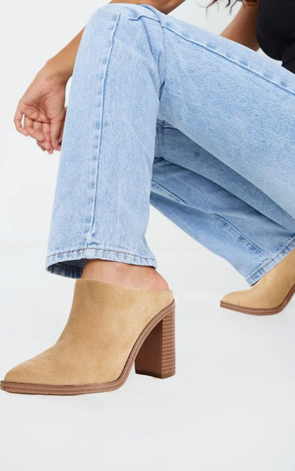 Womens Chunky Heels Mules Backless Closed Toe Slip on Stacked Block Heel Booties