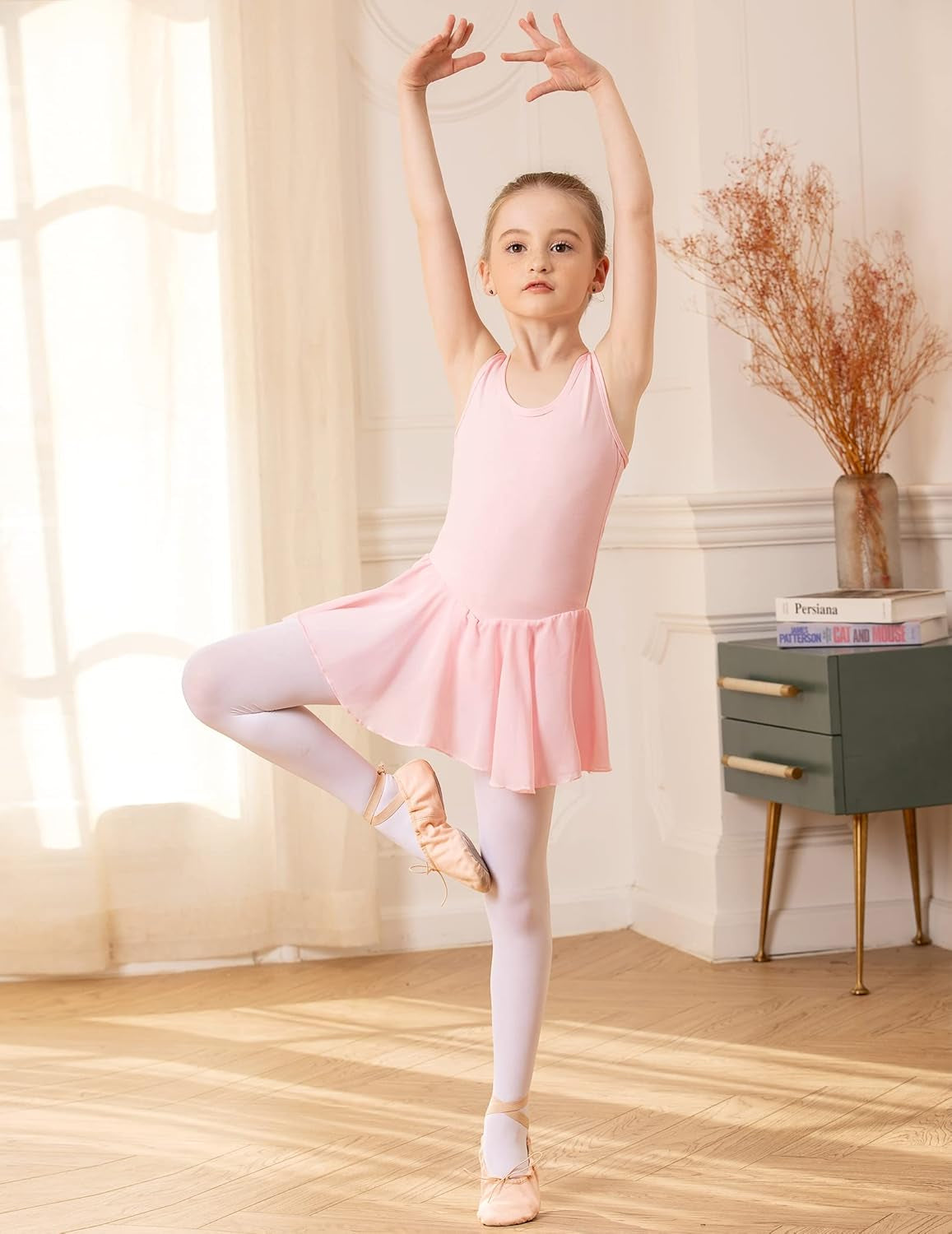 Kid Girls Hollow Back Ballet Leotard with Skirt Sleeveless Dance Dresses
