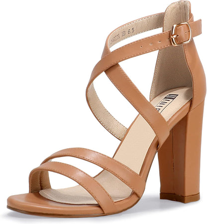 Women'S Chunky High Heel Sandal Strappy Open Toe Ankle Strap Dress Shoes for Women Bridesmaid Ladies in Wedding Bridal Evening Homecoming Prom
