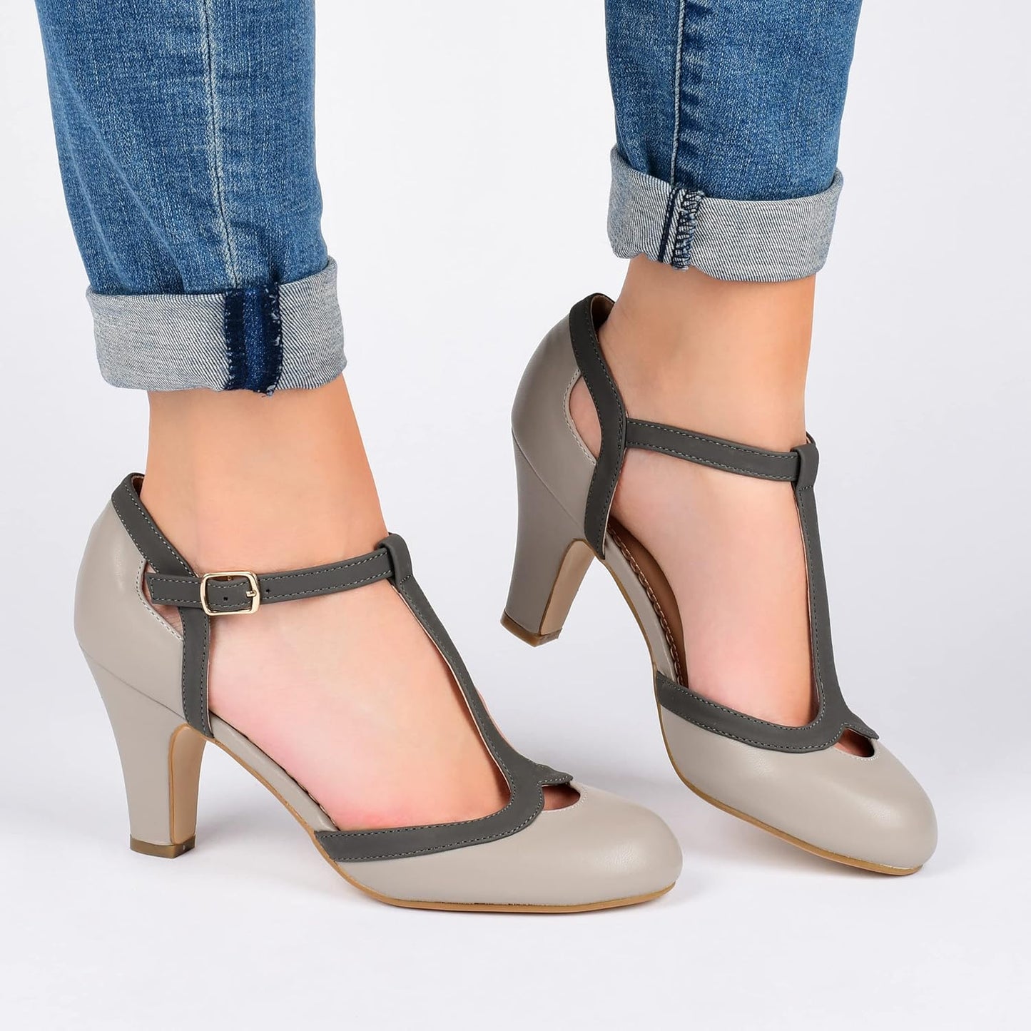 Women'S Olina Classic Mary Jane Pumps with T-Strap and Buckle Closure