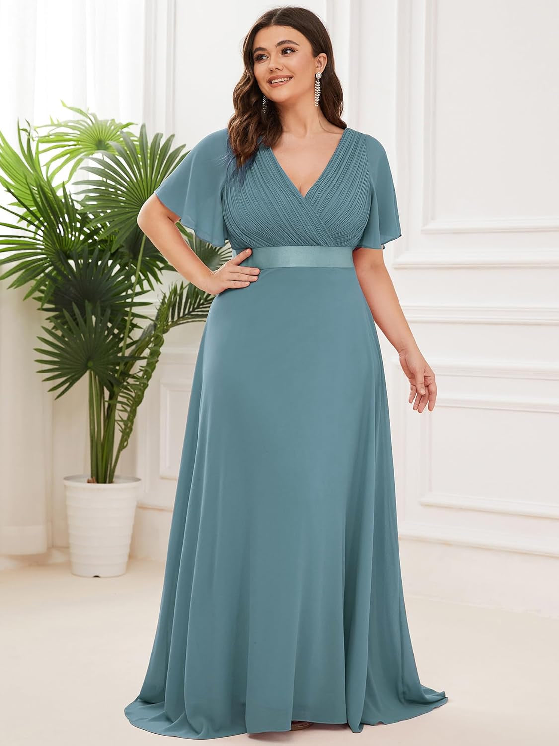 Women'S Double V-Neck Chiffon Formal Dresses plus Size Bridesmaid Dress 09890-DA