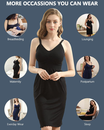 Nursing Gowns with Built-In Nursing Bra-3-Pack Breastfeeding Night Gown-Comfort Soft for Labor Postpartum Hospital