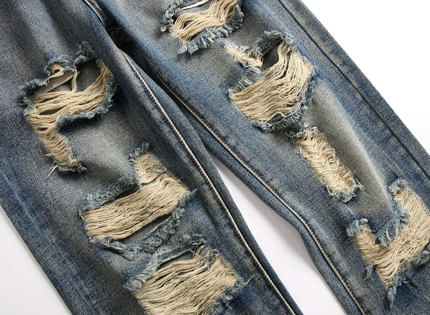 Men'S Ripped Distressed Destroyed Straight Fit Washed Denim Jeans Pants