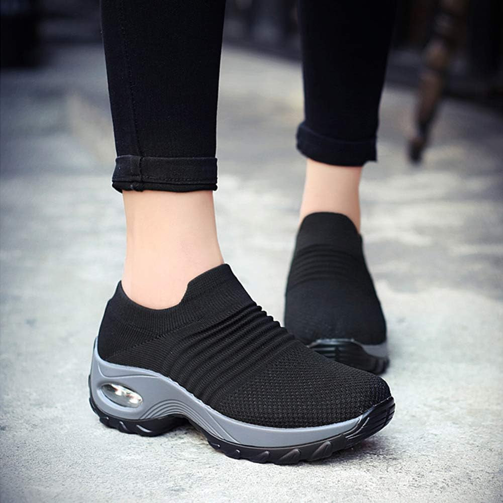 Women'S Walking Shoes Sock Sneakers - Mesh Slip on Air Cushion Lady Girls Modern Jazz Dance Easy Shoes Platform Loafers