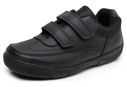 Boys School Uniform Dress Shoe Loafer Shoes Double Hook and Loop (Color : Black, Size : 5 Big Kid)