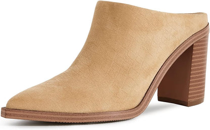 Womens Chunky Heels Mules Backless Closed Toe Slip on Stacked Block Heel Booties