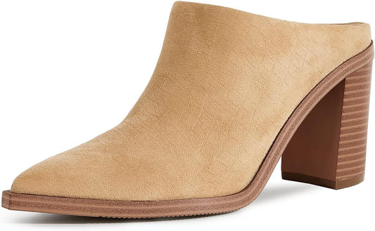 Womens Chunky Heels Mules Backless Closed Toe Slip on Stacked Block Heel Booties