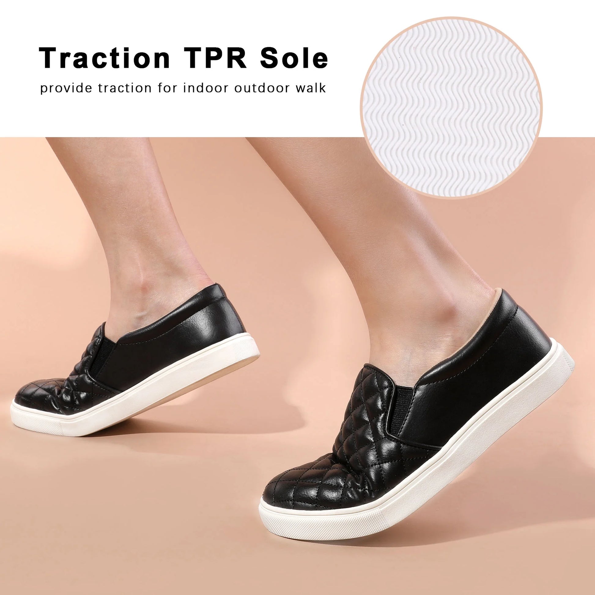 Womens Loafers Slip on Sneakers for Women Comfort Low Top Casual Shoes with Memory Foam Black Size 8.5
