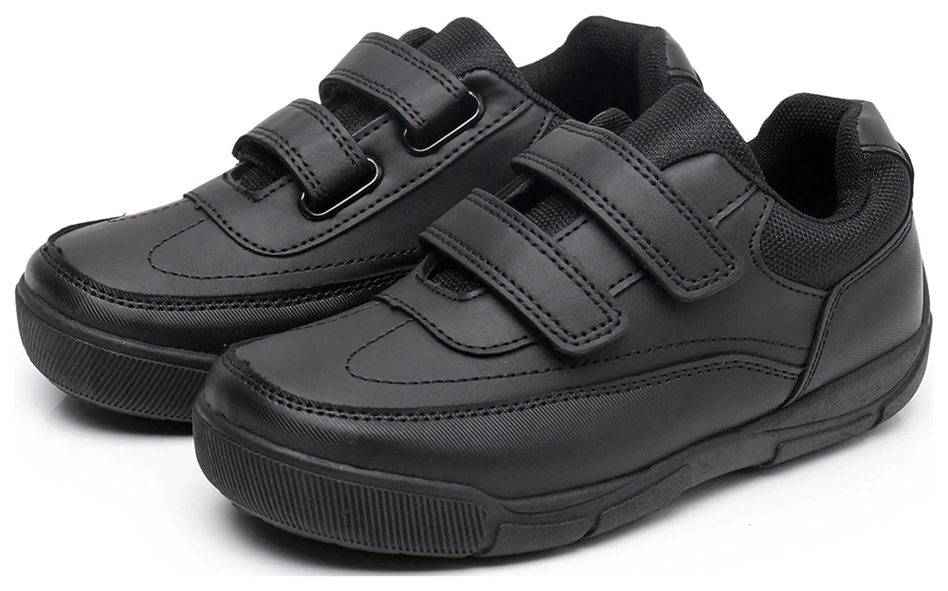 Boys School Uniform Dress Shoe Loafer Shoes Double Hook and Loop (Color : Black, Size : 5 Big Kid)