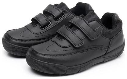 Boys School Uniform Dress Shoe Loafer Shoes Double Hook and Loop (Color : Black, Size : 5 Big Kid)