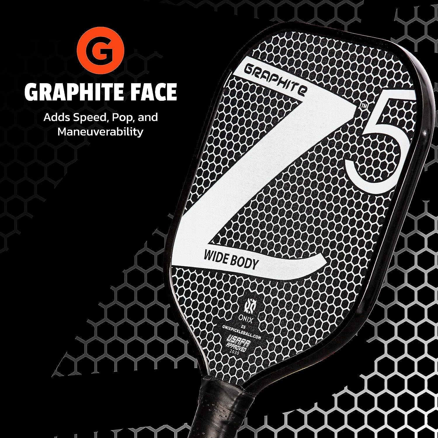 Graphite Z5 Pickleball Paddle (Graphite Carbon Fiber Face with Rough Texture Surface, Cushion Comfort Grip and Nomex Honeycomb Core for Touch, Control, and Power),White