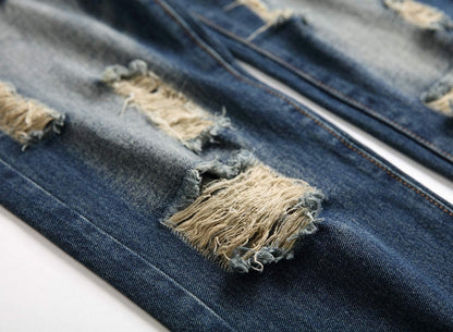 Men'S Ripped Distressed Destroyed Straight Fit Washed Denim Jeans Pants