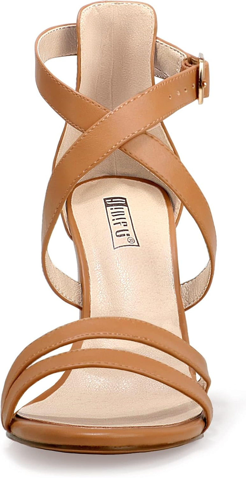 Women'S Chunky High Heel Sandal Strappy Open Toe Ankle Strap Dress Shoes for Women Bridesmaid Ladies in Wedding Bridal Evening Homecoming Prom
