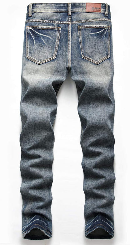 Men'S Ripped Distressed Destroyed Straight Fit Washed Denim Jeans Pants