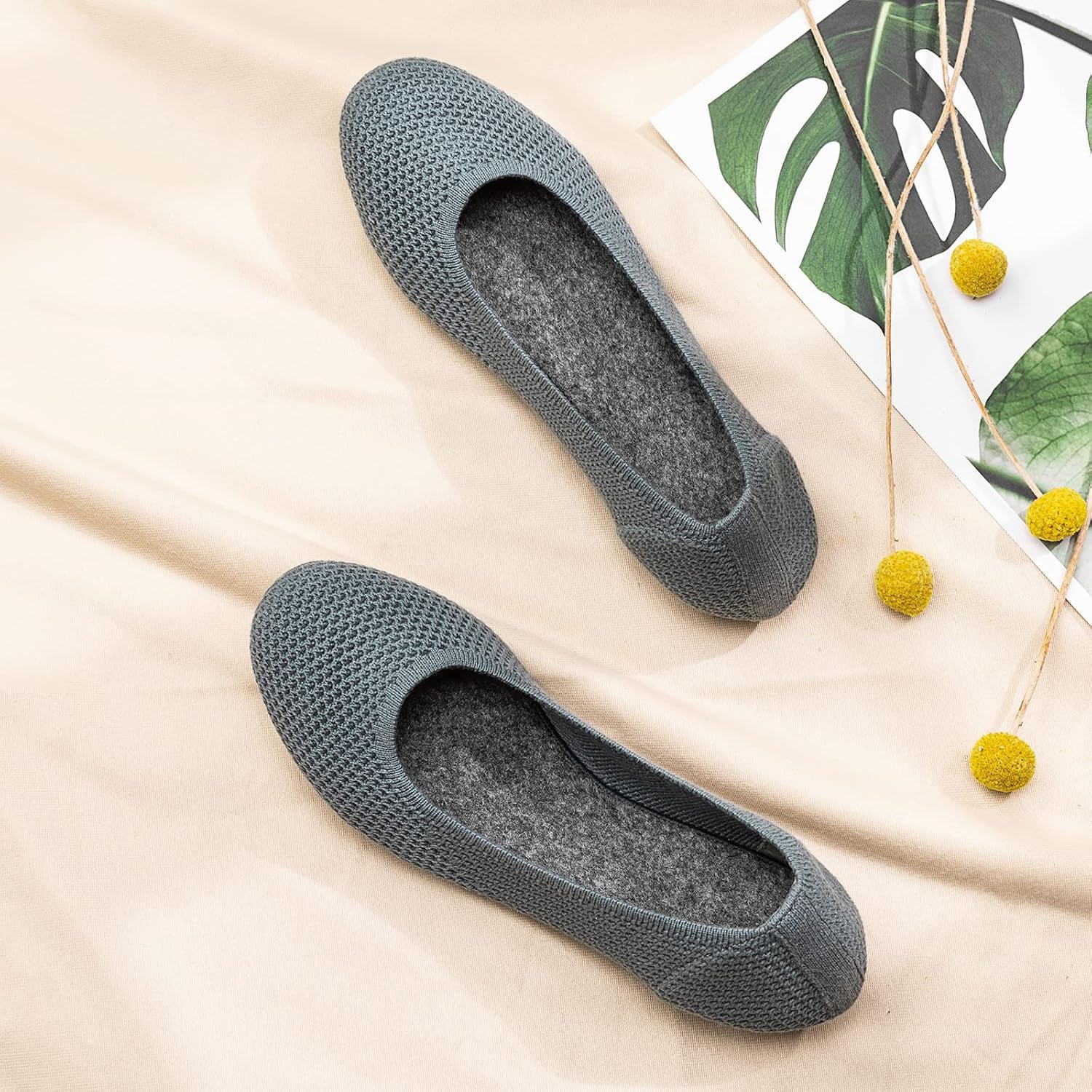 Women’S Ballet Flat Shoes Knit Dress Shoes round Toe Slip on Ballerina Flats for Woman Low Wedge Comfort Soft