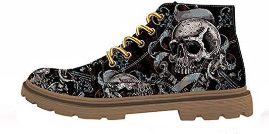 Shoes Mens Cool Skull Boots Skull Shoes for Men Skeleton Print Black Ankle Men Black Shoes(Us5.5-Us16)