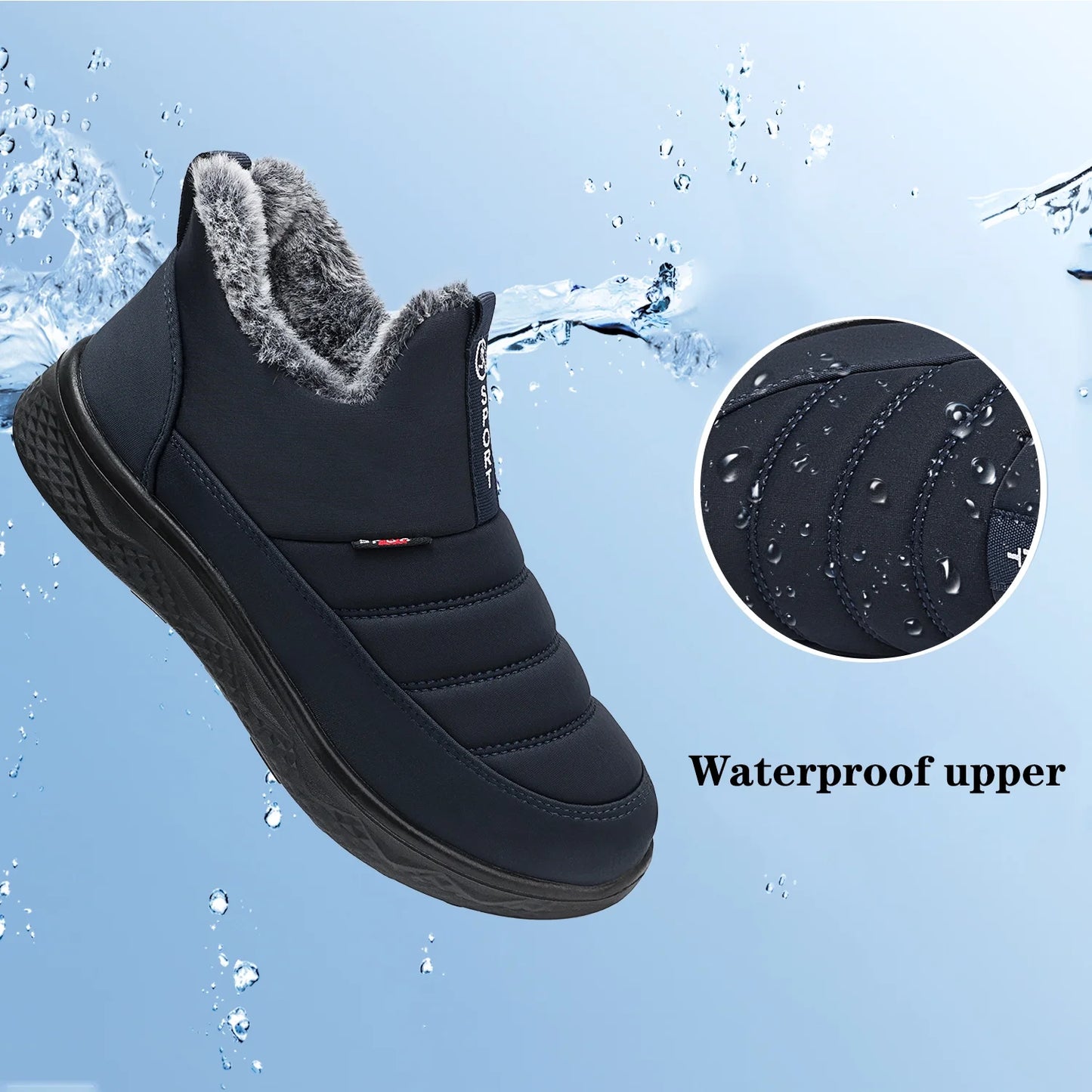 Winter Snow Boots for Women Warm Faux Fur Lined Ankle Boots Waterproof Insulated Slip on Booties Comfortable Snow Shoes Outdoor Short Blue Boots