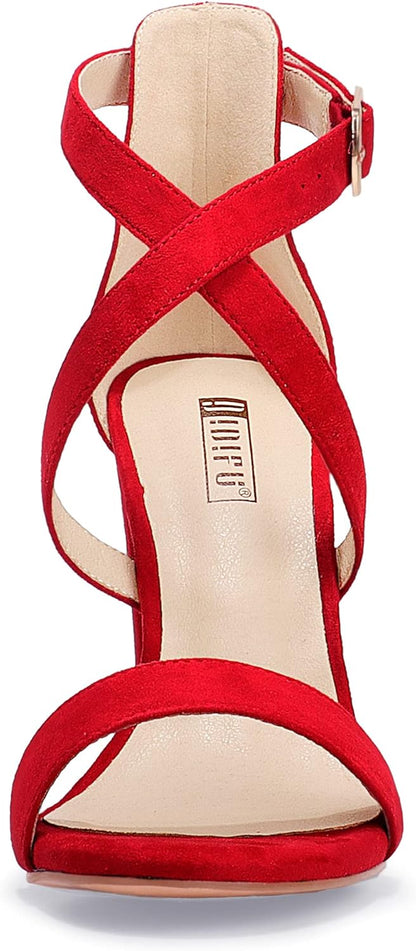 Women'S Chunky High Heel Sandal Strappy Open Toe Ankle Strap Dress Shoes for Women Bridesmaid Ladies in Wedding Bridal Evening Homecoming Prom