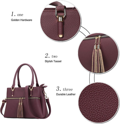 Women Satchel Bags Handle Shoulder Handbags and Purses Pockets Zipper Leather Crossbody Bags