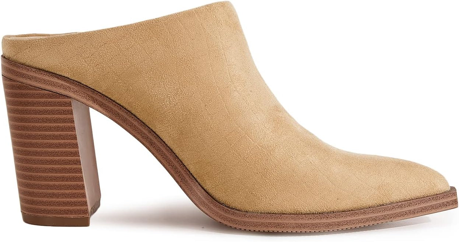 Womens Chunky Heels Mules Backless Closed Toe Slip on Stacked Block Heel Booties