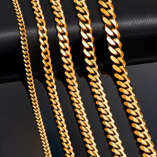 3.6Mm/5Mm/6Mm/7Mm/8Mm Gold Color Stainless Steel Cuban Link Chains Classic Men Boy Curb Chunky Necklace 14 to 30 Inches