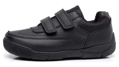 Boys School Uniform Dress Shoe Loafer Shoes Double Hook and Loop (Color : Black, Size : 5 Big Kid)