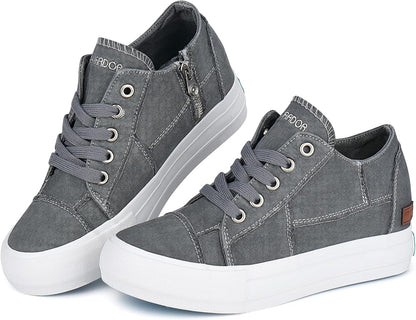 Wedge Sneakers for Women Fashion Canvas Shoes Casual Platform Hidden Heel Womens Slip on Sneaker Non Slip Side Zipper