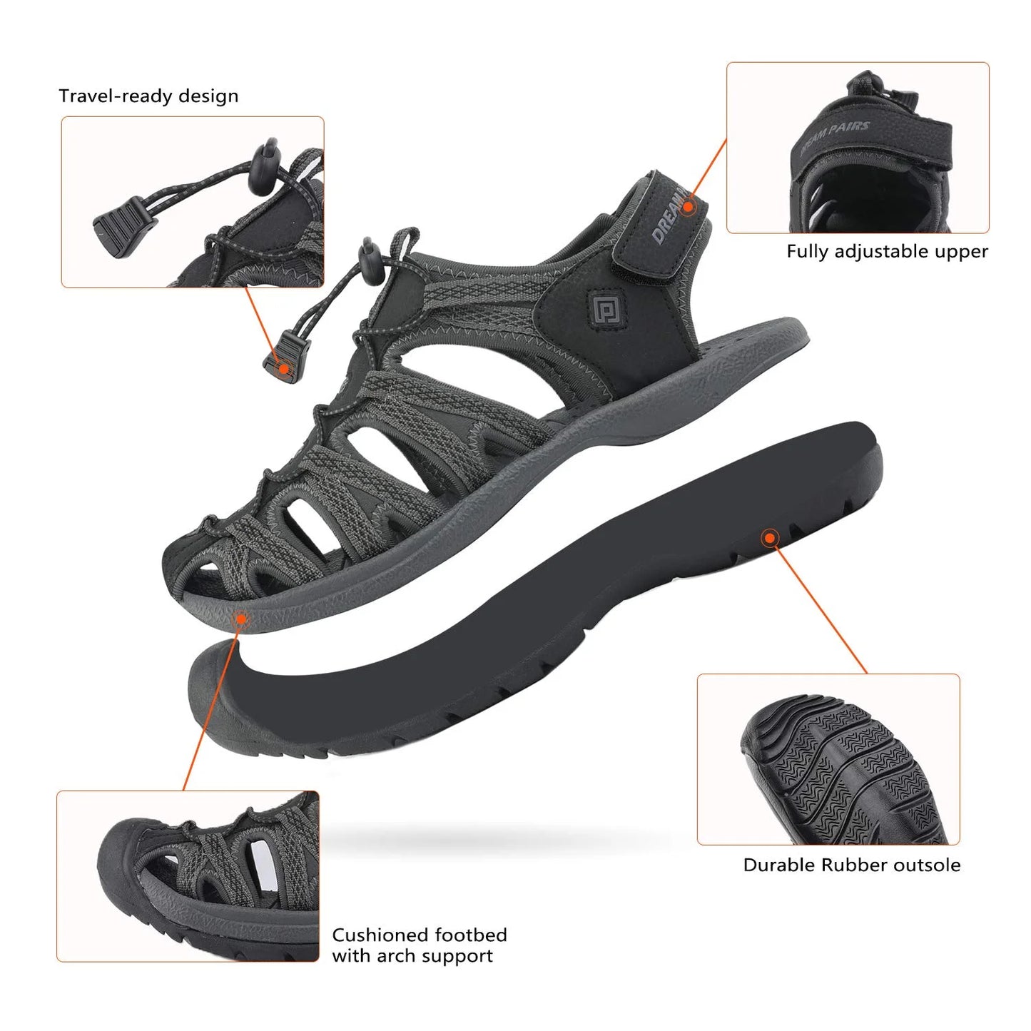 Men Fisherman Sandals Casual Hiking Sandals Comfort Outdoor Sport Shoes Summer 160912-M-NEW BROWN/BLACK/ORANGE Size 9.5