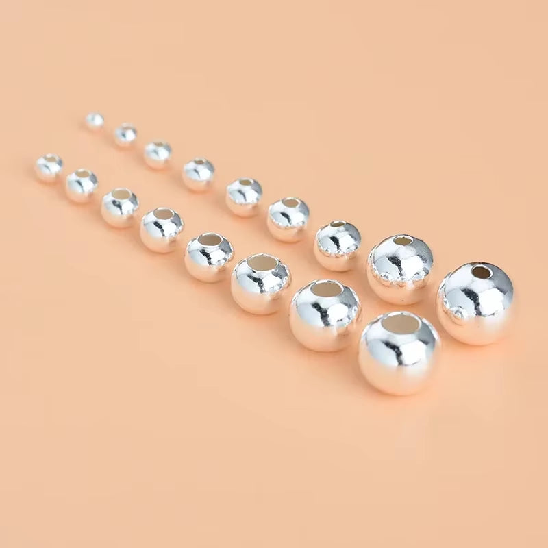 20PCS 925 Sterling Silver round Bead Accessories Handmade DIY Material Bracelet Necklace Jewelry Fashion Women