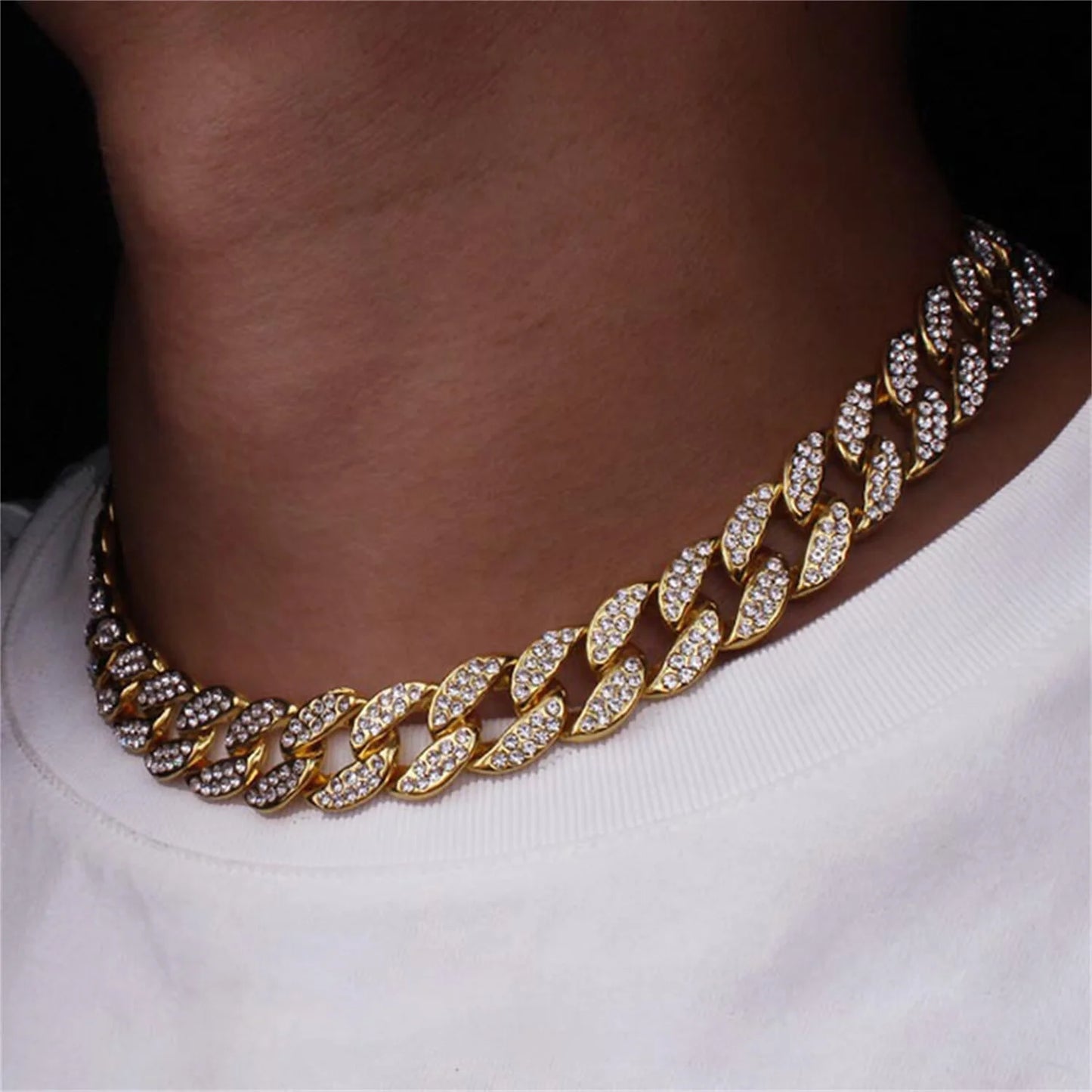 Mens Cuban Link Chain Gold Silver Rose Gold Plated Bling Miami Cuban Necklace Diamond Chain for Men 15MM Iced Out Hip Hop Jewelry