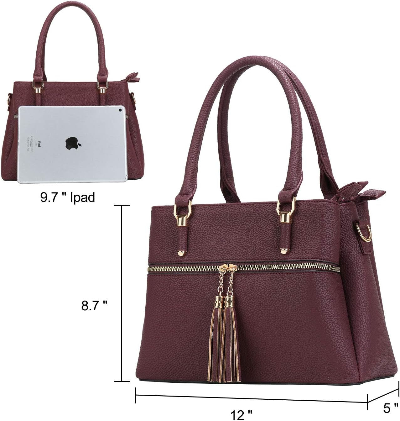 Women Satchel Bags Handle Shoulder Handbags and Purses Pockets Zipper Leather Crossbody Bags
