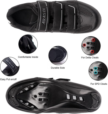 Mens Indoor Cycling Shoes Wide Type, Road Bike Cycling Shoes for Man, Lock Pedal Bike Shoes Cleated Bicycle Shoes Compatible with SPD Cleats, Look Delta, 40 Black