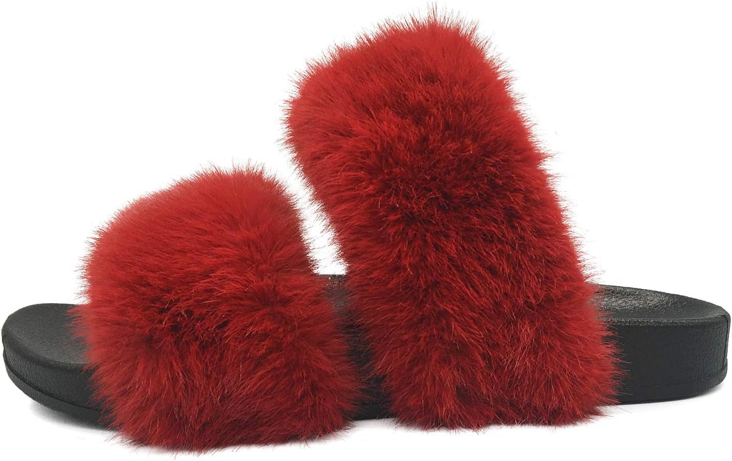 Fluffy Fur Slides for Women Single/Double Band Faux Fur Decor with Glitter Rhinestones Sliders Two Strap Slide Open Toe Slippers Fur Slides for Women Fluffy Sandals