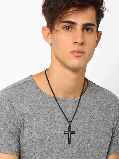 Men'S Cross Necklace with Sparkle Cubic Zirconia Christian Jesus Cross Pendant Necklace 3D Trendy Jewelry Gift, Silver