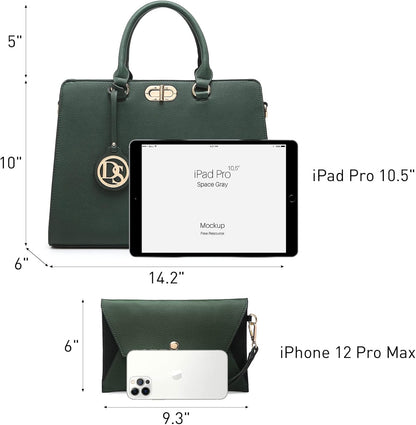 Women Handbags Purses Ladies Work Purse Satchel Tote Top Handle Shoulder Bags with Matching Clutch
