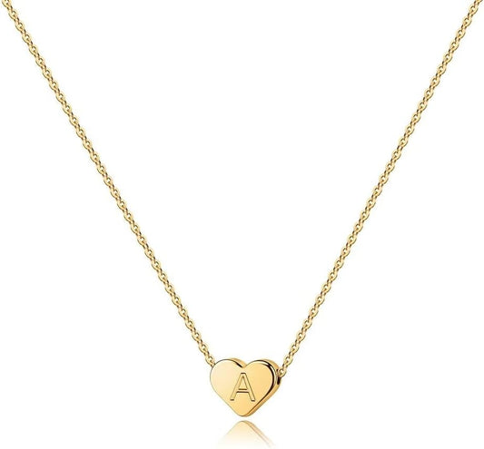Heart Initial Necklaces for Women Girls - 14K-Gold-Plated Heart Pendant Letter Alphabet Necklace Letter Initial Necklace Gifts for Girls Teens