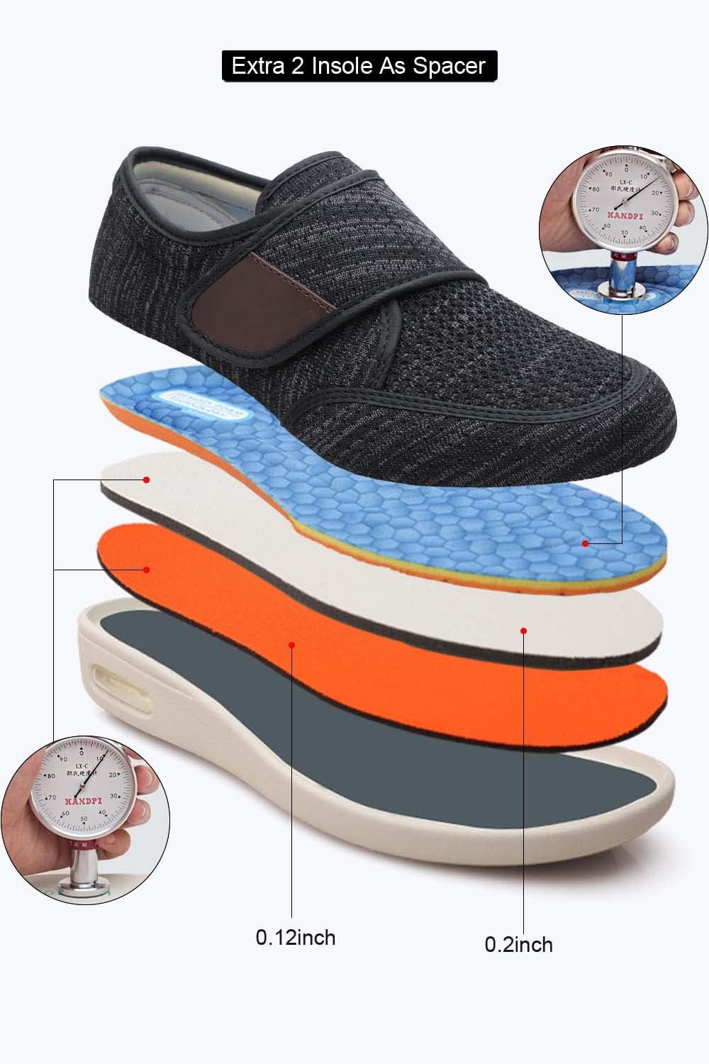Diabetic Shoes for Elderly Men Width X-Wide Casual Shoes for Men Swollen Feet Adjustable Large Size Walking Shoes Non-Slip Fattening and Widening Black Grey 8