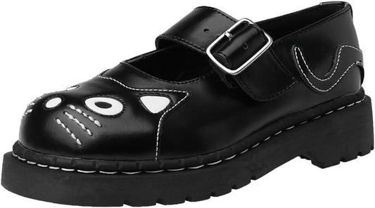 . Kitty Cat Mary Jane Shoes for Women, round Toe Ankle Strap Oxford Shoes