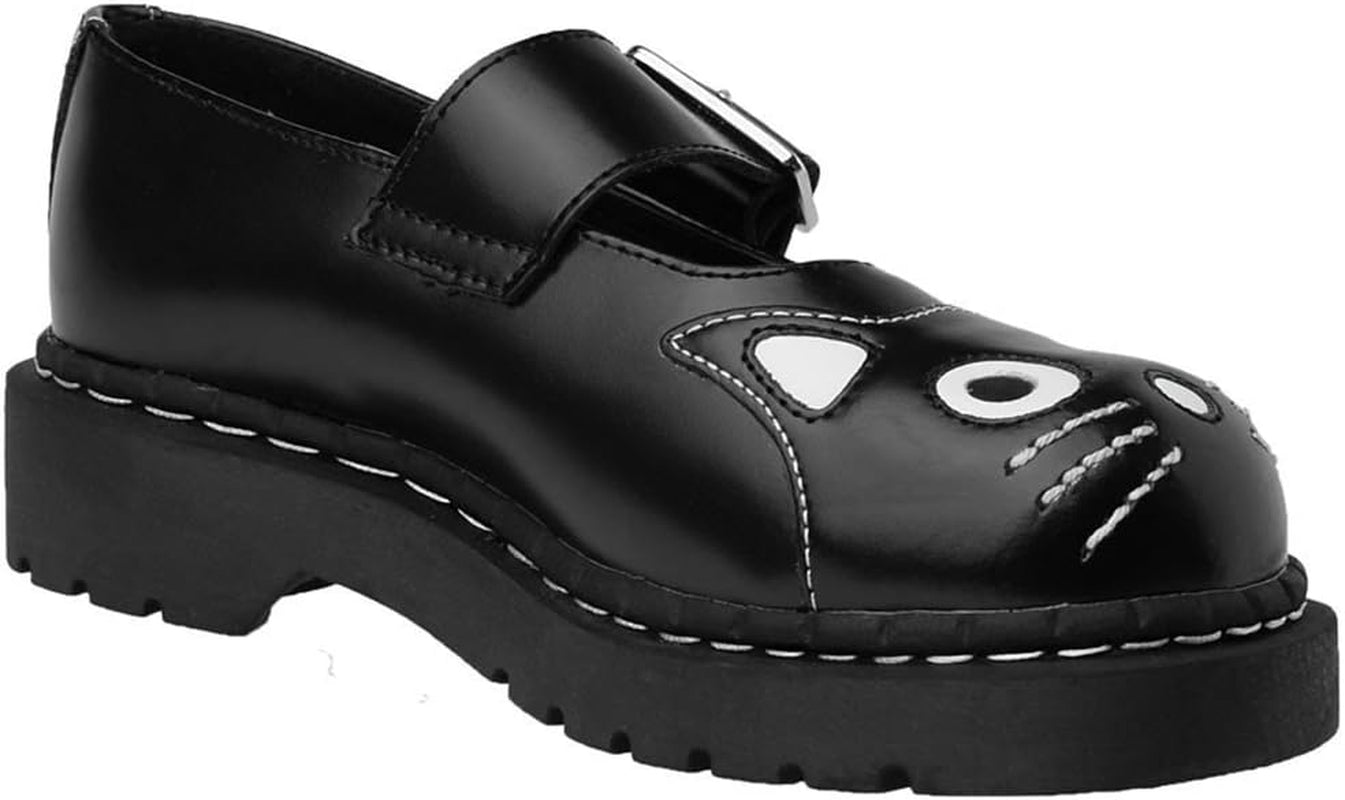 . Kitty Cat Mary Jane Shoes for Women, round Toe Ankle Strap Oxford Shoes