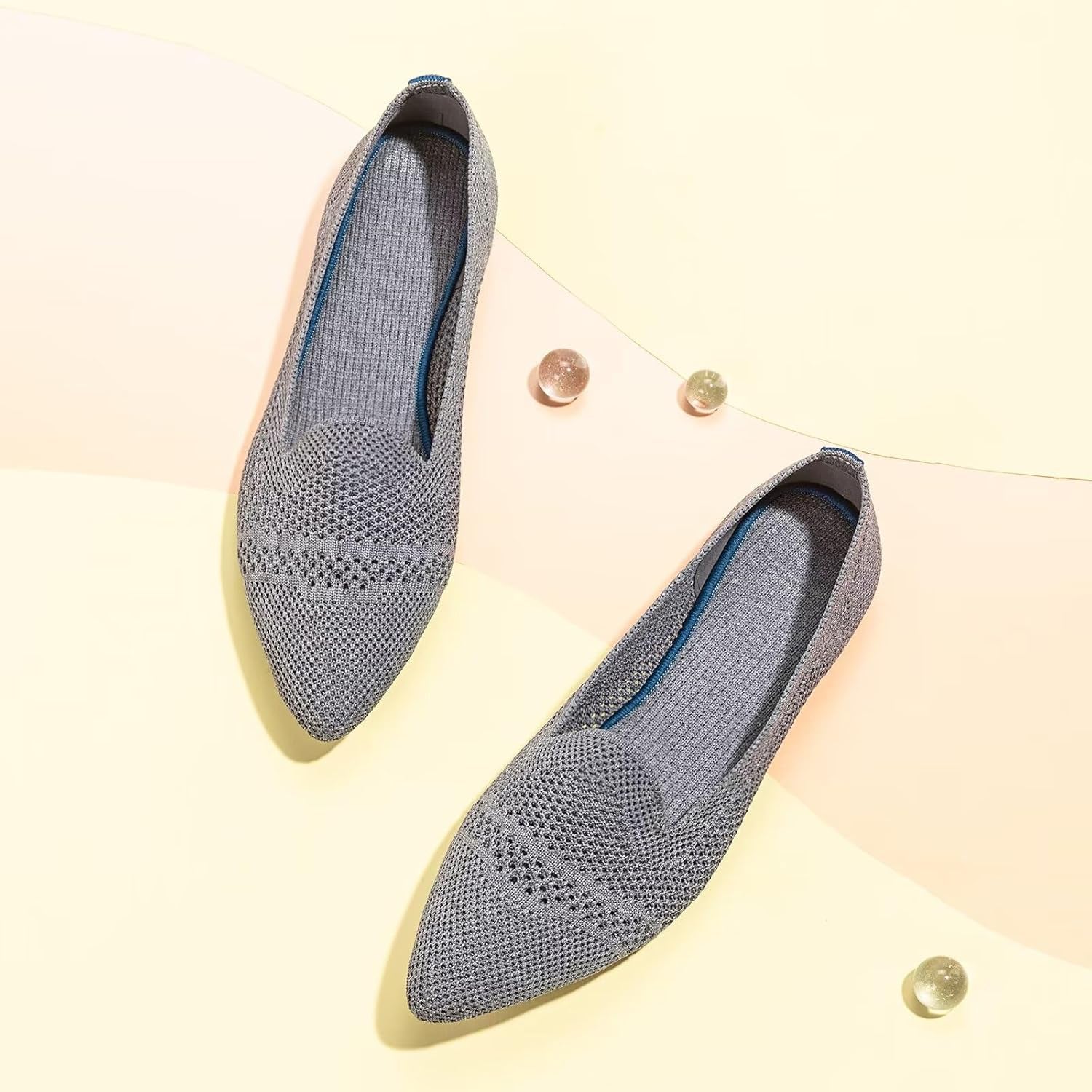 Womens Pointed Toe Flats Knit Dress Shoes Comfort Women Shoes Slip on Shoes for Woman Classic Softable Shoes Low Wedge