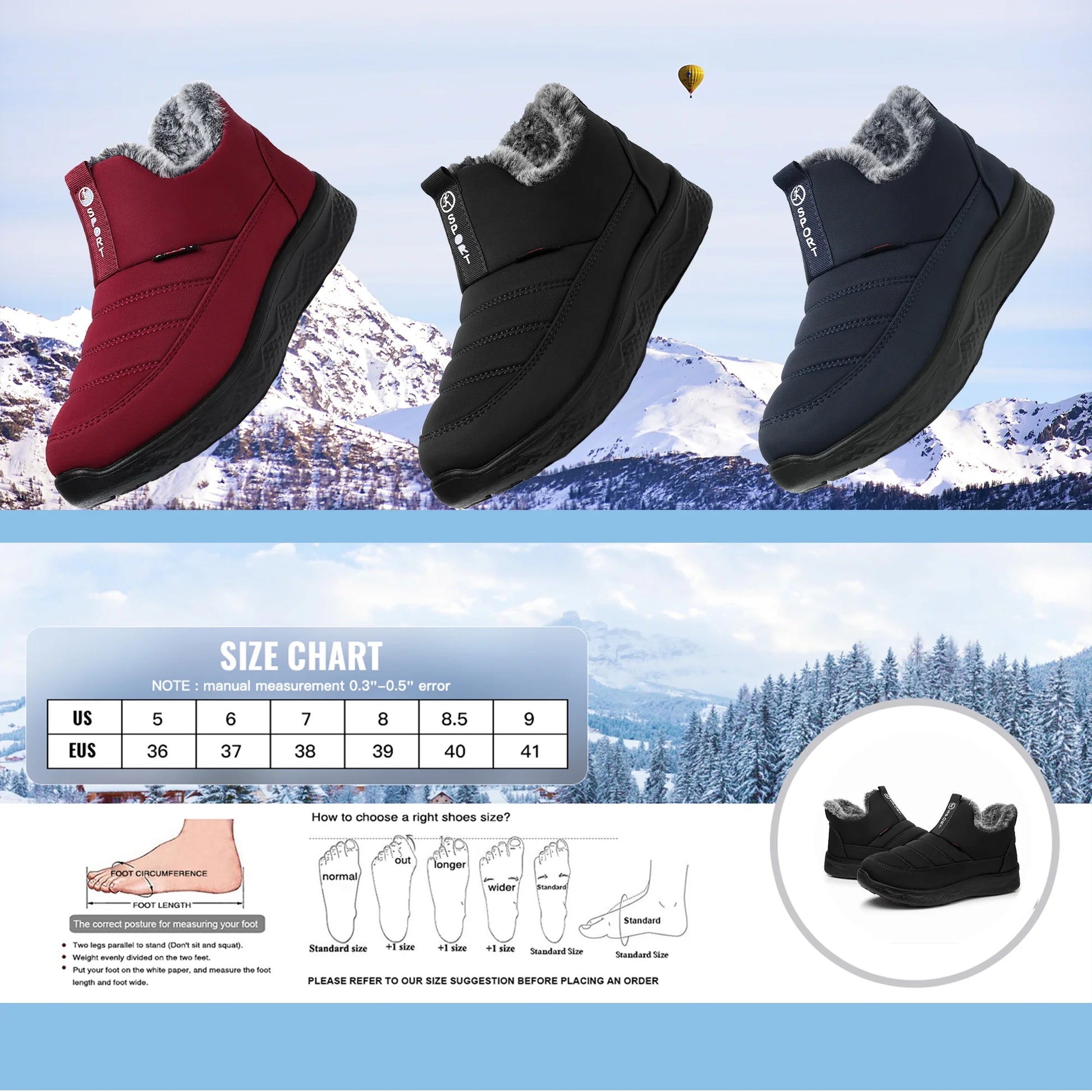 Winter Snow Boots for Women Warm Faux Fur Lined Ankle Boots Waterproof Insulated Slip on Booties Comfortable Snow Shoes Outdoor Short Blue Boots