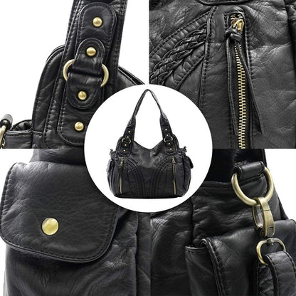 Washed Leather Hobo Bags for Women Roomy Handbags with Crossbody Strap