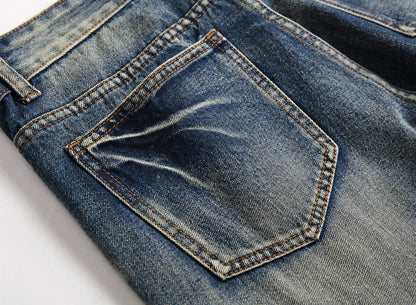 Men'S Ripped Distressed Destroyed Straight Fit Washed Denim Jeans Pants