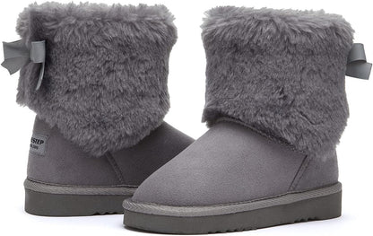Girls Toddler Little Kid Warm Fur Winter Ankle Flat Snow Boot(8 Toddler, Fur Grey)