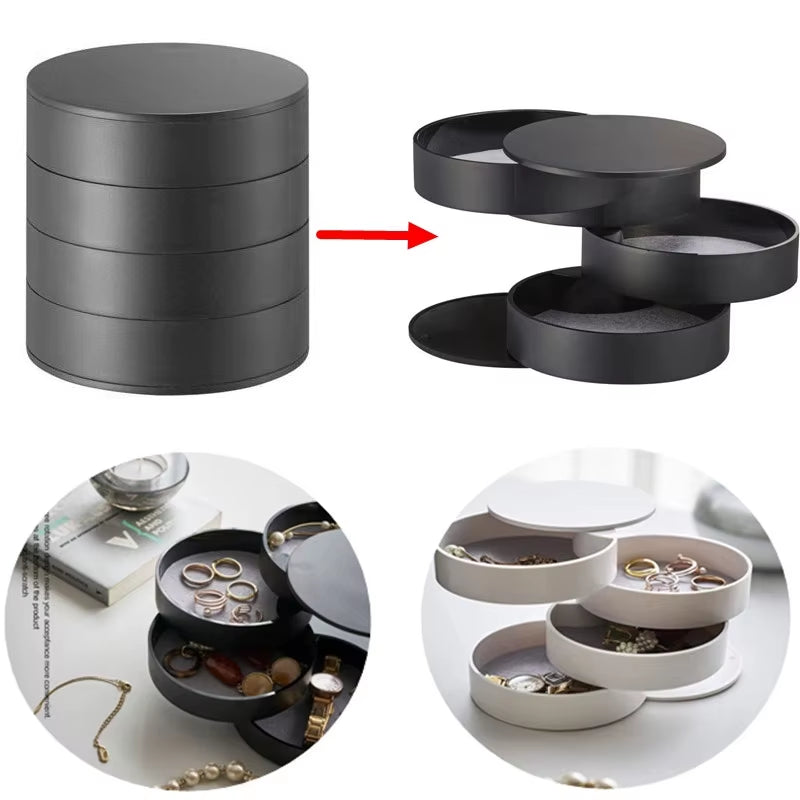4 Layers Jewelry Storage Box 360 Degrees Rotary Holder Jewelry Organizer for Earrings Rubber Band Bracelet Small Items Organizer