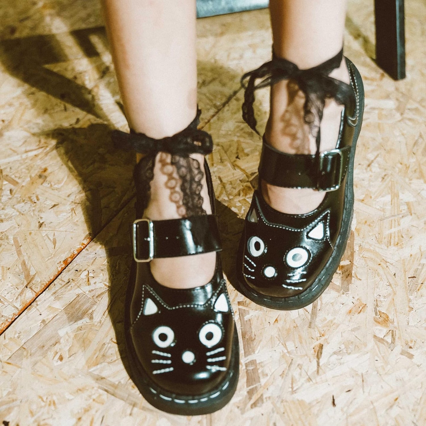 . Kitty Cat Mary Jane Shoes for Women, round Toe Ankle Strap Oxford Shoes