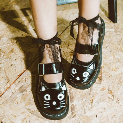 . Kitty Cat Mary Jane Shoes for Women, round Toe Ankle Strap Oxford Shoes