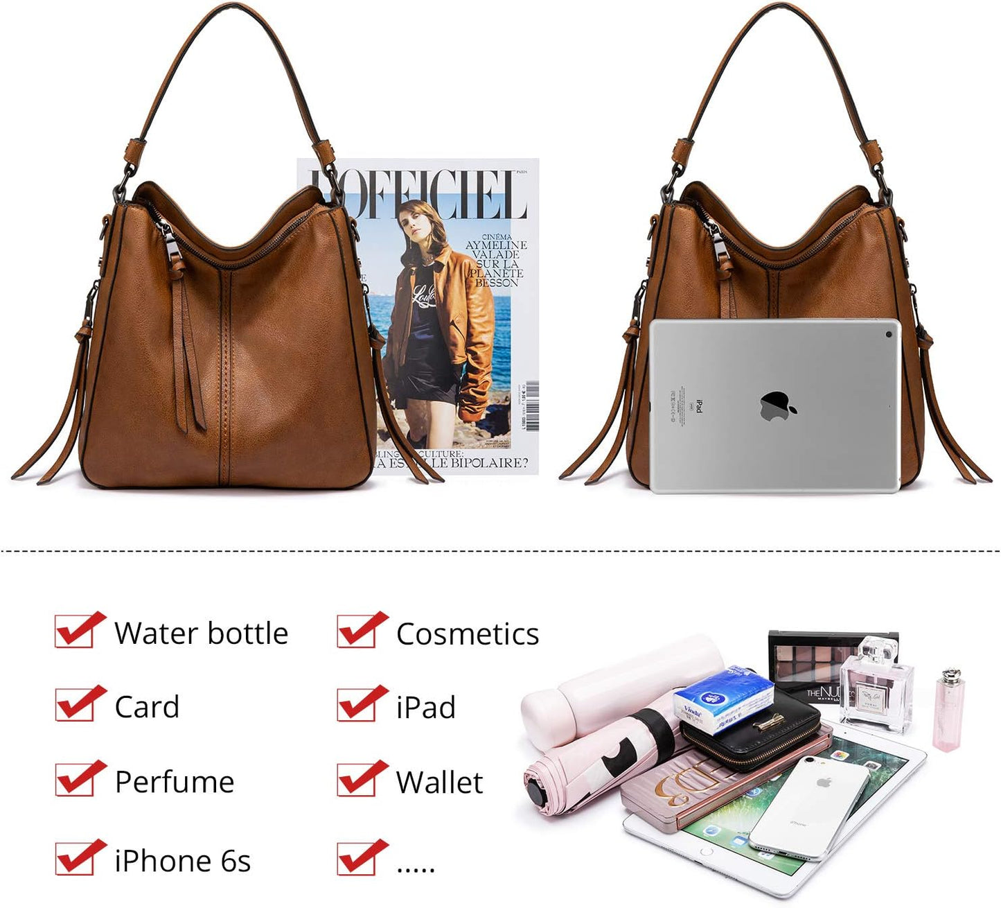 Hobo Crossbody Bags for Women Designer Faux Leather Hobo Handbags Retro Large Size Shoulder Bag Bucket Purse