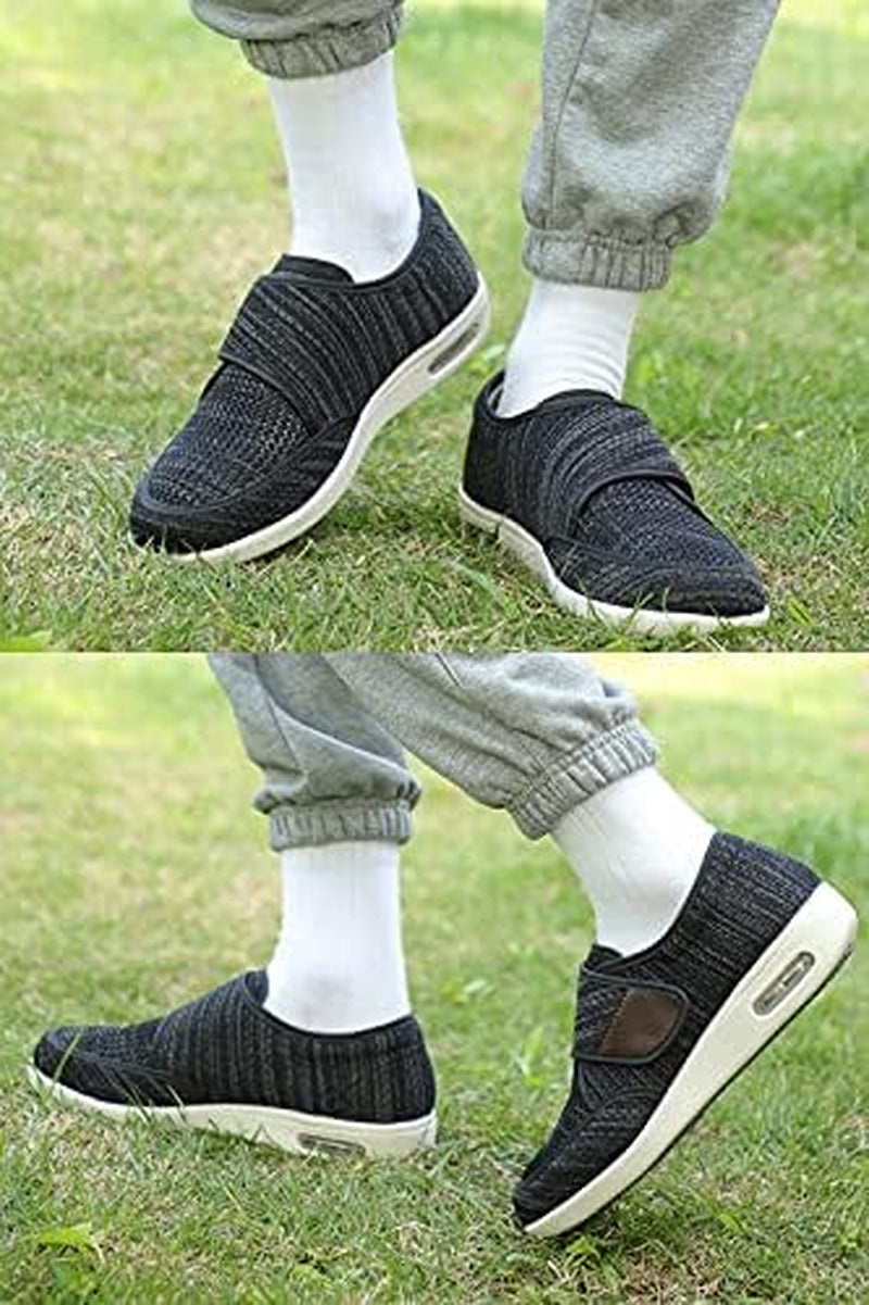 Diabetic Shoes for Elderly Men Width X-Wide Casual Shoes for Men Swollen Feet Adjustable Large Size Walking Shoes Non-Slip Fattening and Widening Black Grey 8